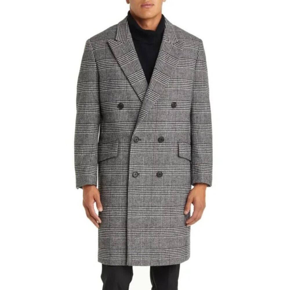 Express Plaid Double Breasted Topcoat Gray Size XS